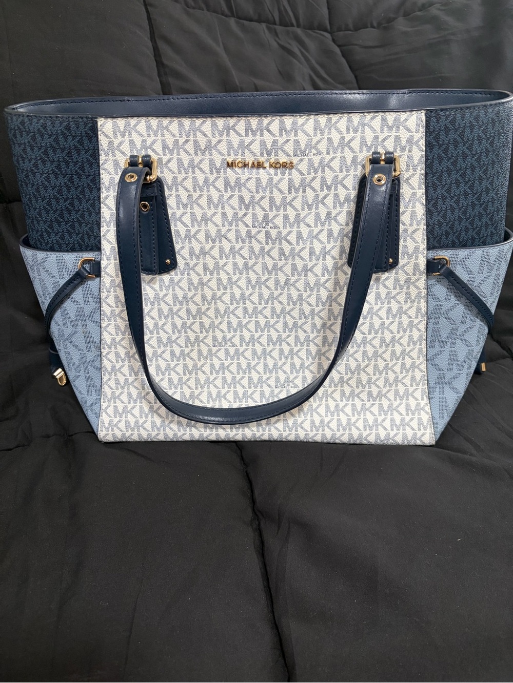Michael Kors Navy and Light Blue MK Signature Tote